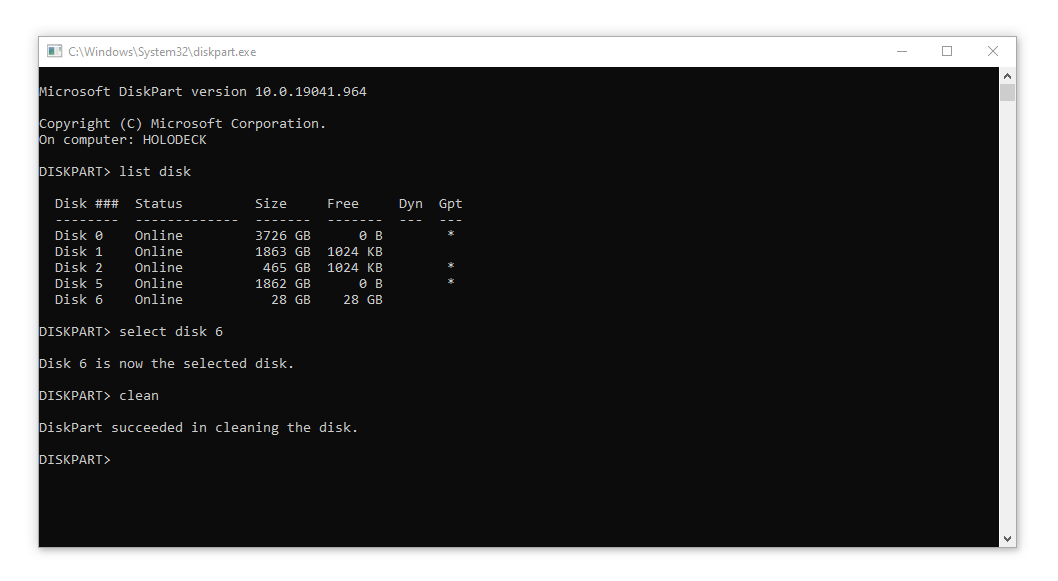Wiping the partition table on a USB Stick in Windows UNIFIX Computer